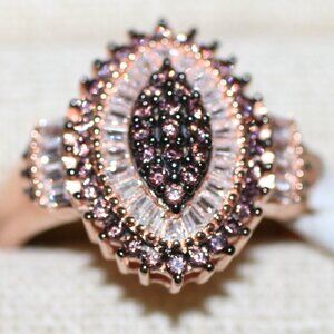 2.47CTW Brown/White Diamond Simulant Cubic Zirconia 18k Rose over 925 Ring SZ 12